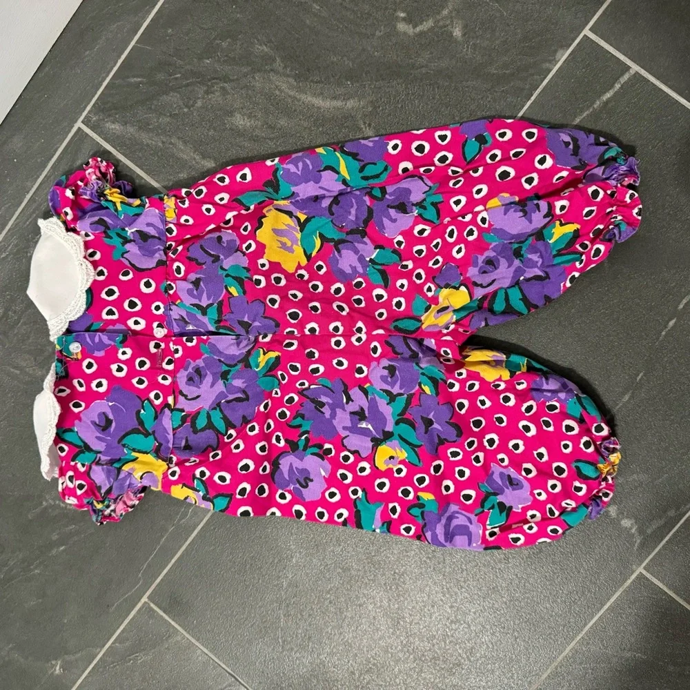 Vintage‎ JoLene Dress Pink Polkadot Floral Jumpsuit Cottagecore USA Size 6/9M